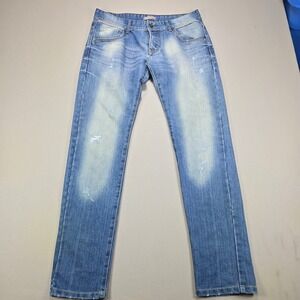 Cotton & Silk Jeans Distressed Straight Leg Medium Wash Blue Mens Size‎ 50 IT